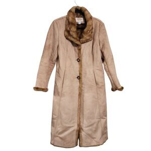 Vintage Talbots Penny Lane Coat M Long Botton Up Vegan Suede Fur Hippie